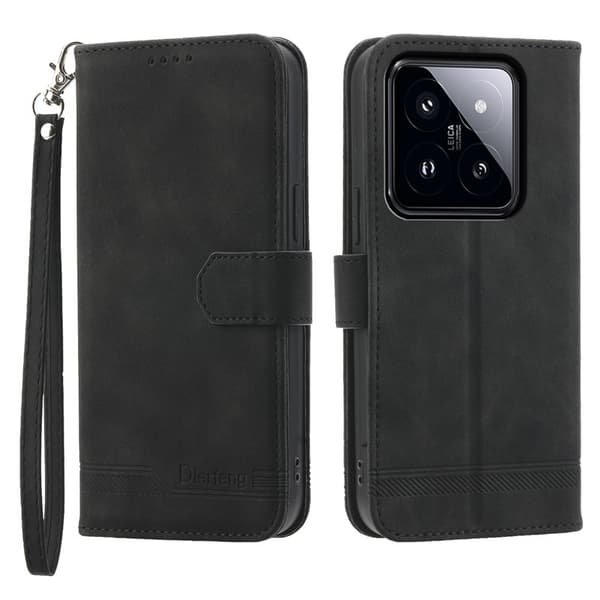 DIERFENG DF-03 Plånboksfodral för Xiaomi 14 Pro Konstläder- Svart