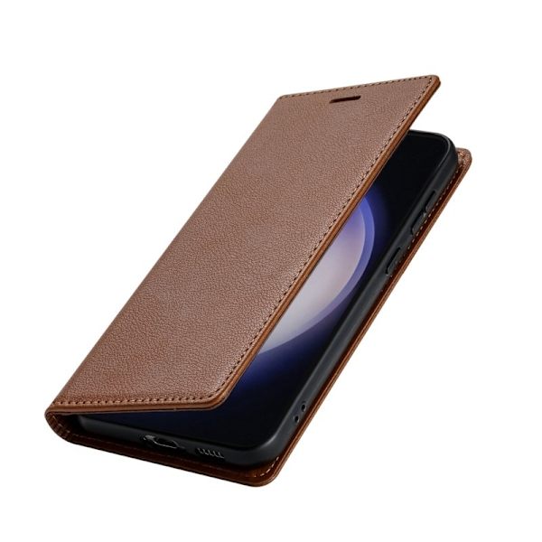 Samsung Galaxy S26 Plus Plånboksfodral Magnetisk Stängning Konstläder - Brun