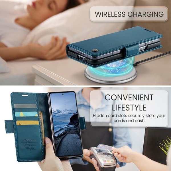 CASEME 023 Samsung Galaxy Z Fold7 5G Plånboksfodral Konstläder Blå
