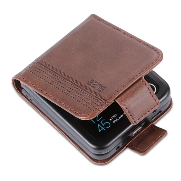 AZNS Samsung Galaxy Z Flip4 Plånboksfodral Konstläder - Brun
