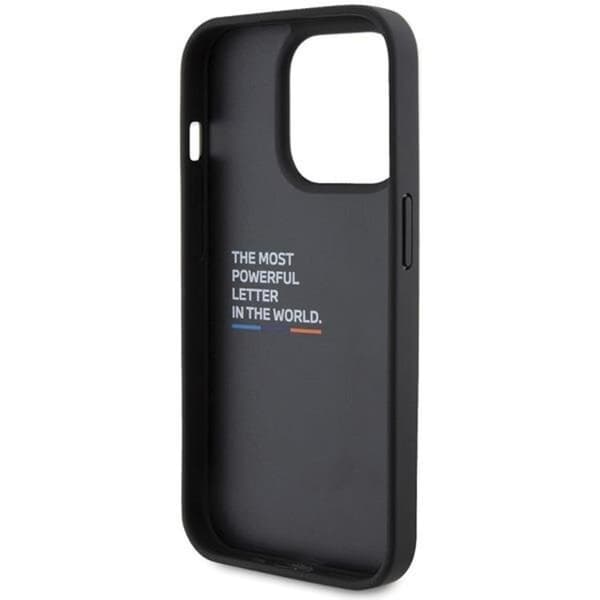 BMW iPhone 15 Pro Mobilskal Läder Stamp Tricolor - Musta Black