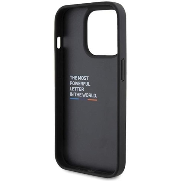 BMW iPhone 15 Pro Mobilskal Läder Stamp Tricolor - Svart Svart