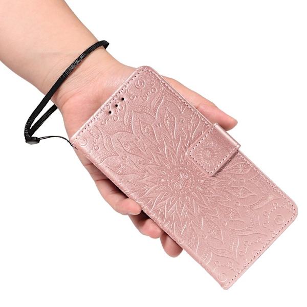 Samsung Galaxy S26 Plus Plånboksfodral Konstläder Solrostryck - Roséguld