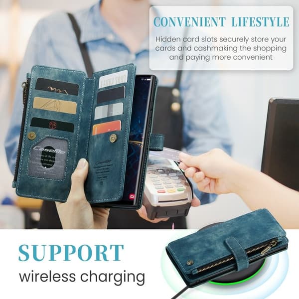 CASEME Konstläder Plånboksfodral för Samsung Galaxy S24 Ultra - Blå
