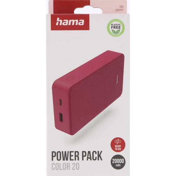 HAMA Powerbank 20000mAh USB-C+USB-A - Röd Röd