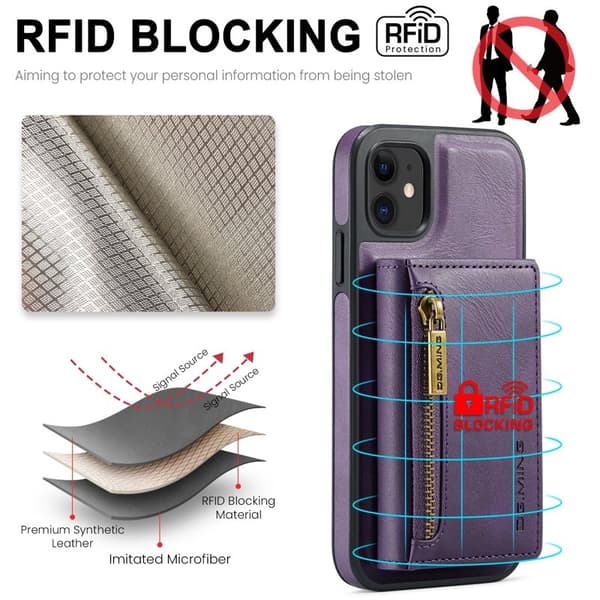 DG.MING iPhone 11 Konstläder Plånboksfodral med Kortfickor - Lila