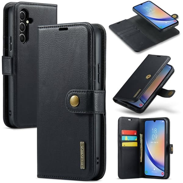 DG.MING Samsung Galaxy A34 5G Äkta Läder Plånboksfodral Svart
