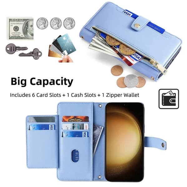 Galaxy S23 Plus Konstläder Plånboksfodral Crossbody - Blå Blå