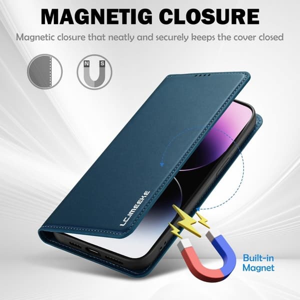 LC.IMEEKE L1 Series iPhone 16 Plus Plånboksfodral Konstläder - Blå