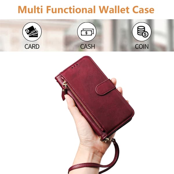 OnePlus 15 Plånboksfodral Zipper Pocket Multiple Konstläder Röd