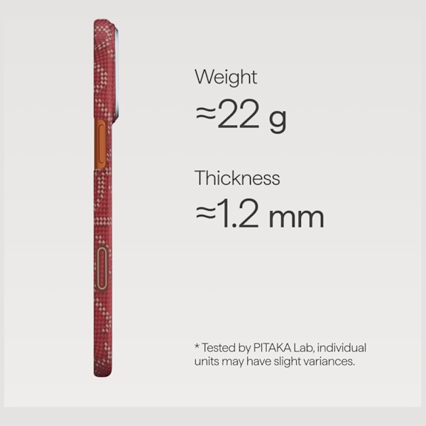 PITAKA Mobilskal För iPhone 17 Pro MagSafe Ultra-Slim Monogram- Guld Röd Röd