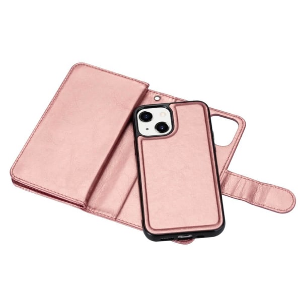 2-i-1 iPhone 13 mini tegnebog etui 9 kortpladser - rosa guld