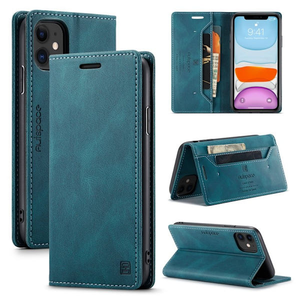 AUTSPACE A01 Plånboksfodral i Konstläder för iPhone 11 - Blå