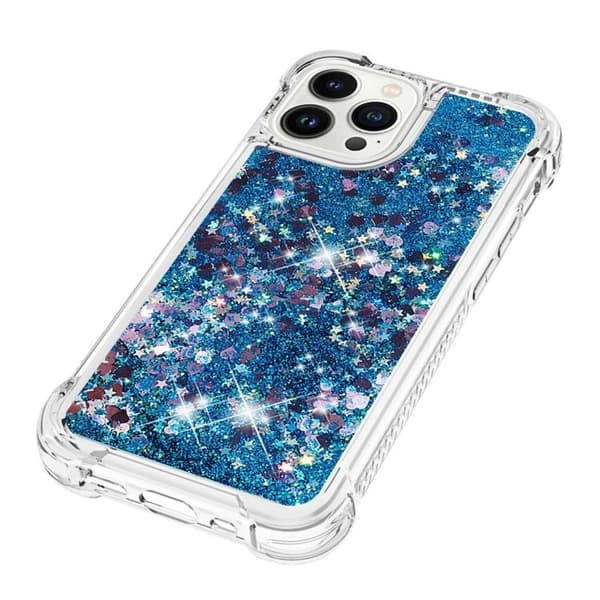 iPhone 14 Pro Skal Liquid Floating Glitter - Blå Blå