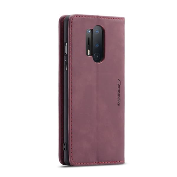 CASEME Series Plånboksfodral Konstläder för OnePlus 8 Pro - Vinröd