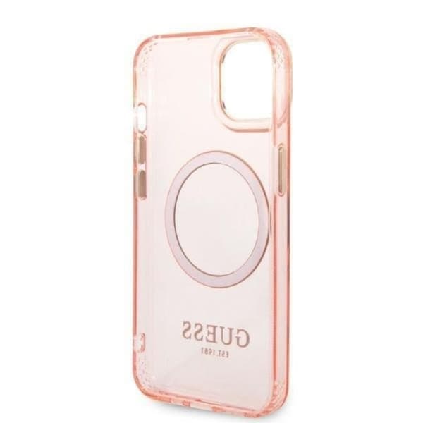 GUESS iPhone 14 Plus Skal MagSafe Guld Outline Translucent - Rosa Rosa