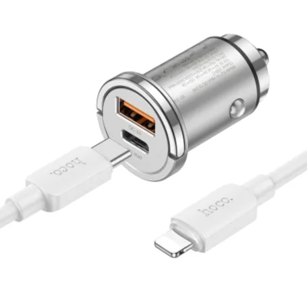 Hoco Biloplader 2-Port USB Med Kabel - Sølv