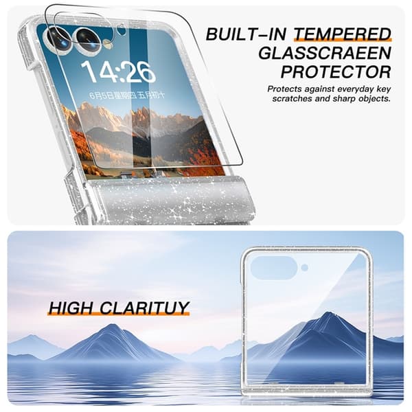 Mobilskal till Galaxy Z Flip7 Hinge Protection - Klart glitter Transparent