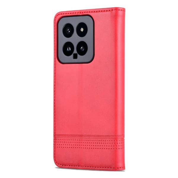 AZNS Xiaomi 14 Konstläder Plånboksfodral Anti-Scratch Ställ - Röd