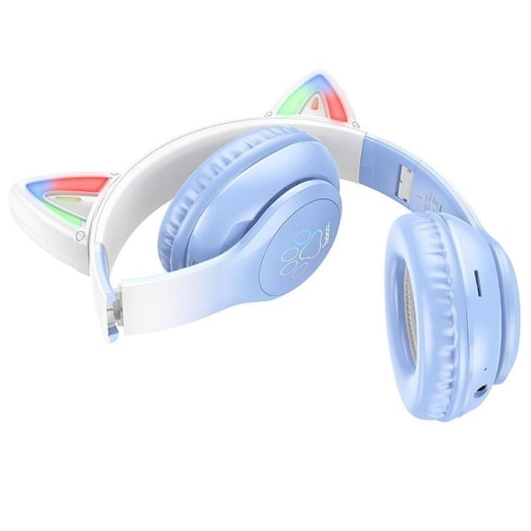 Hoco Bluetooth On-Ear hovedtelefoner Cat Ear - Krystalblå