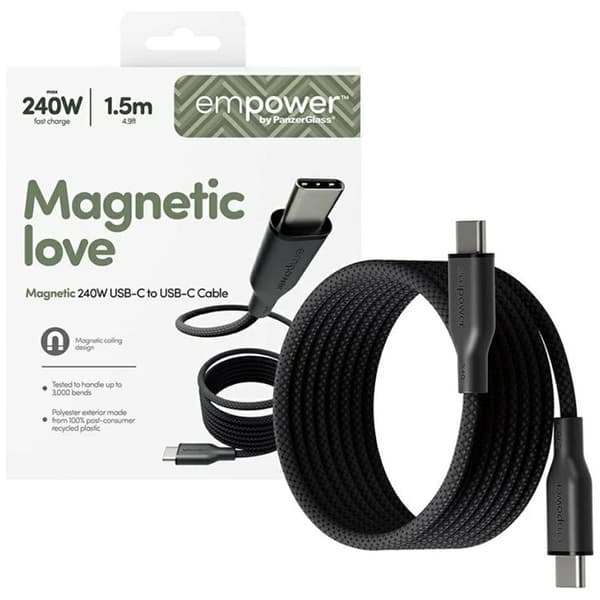 Empower by PanzerGlass USB-C til USB-C 240W Kabel Magnetisk 1.5m Racing - Sort Svart