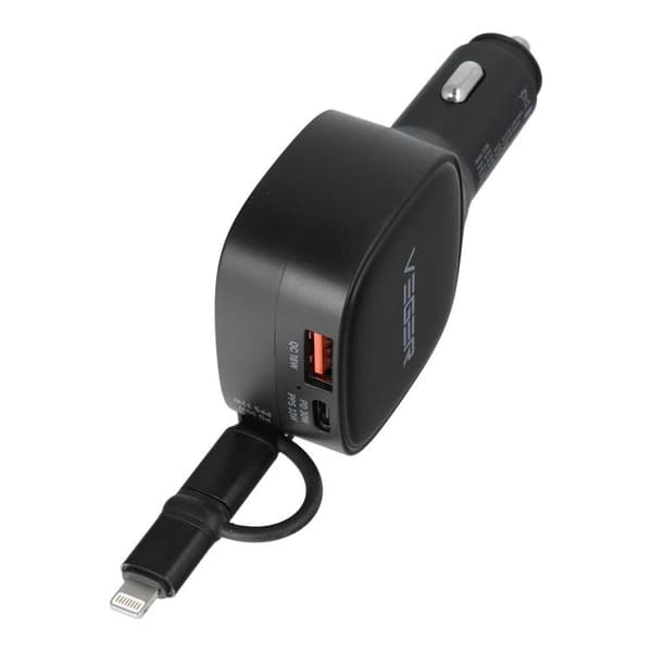 VEGER Biloplader 84W USB-C med Lightning/USB-C Kabel CC89 - Sort Svart