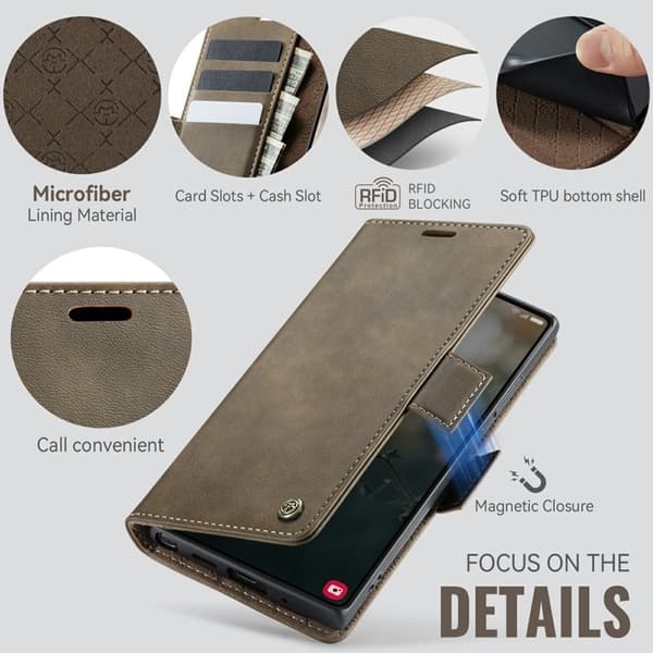 CASEME 033 Series Samsung Galaxy Note20 Ultra Konstläder Plånboksfodral Brun