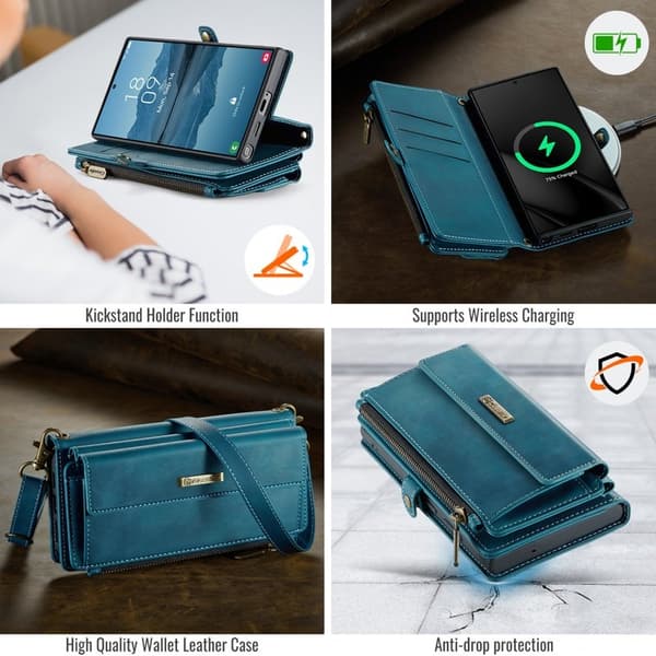 CASEME Konstläder Plånboksfodral för Samsung Galaxy S22 Ultra 5G - Grön