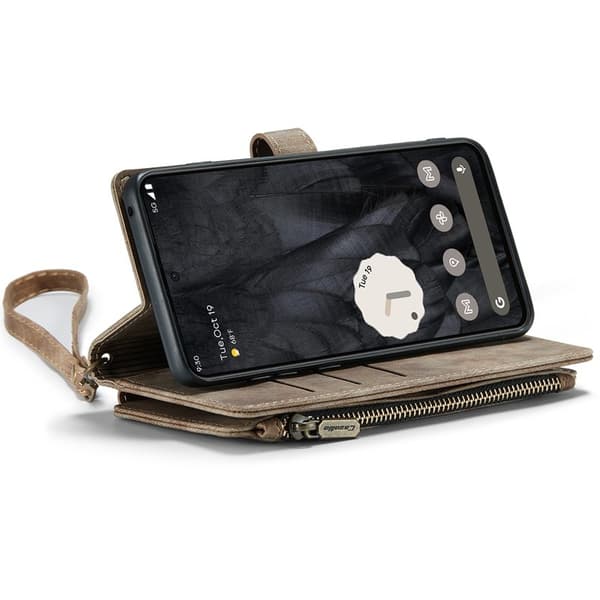 CASEME Konstläder Plånboksfodral till Google Pixel 8 Pro med rem - Brun