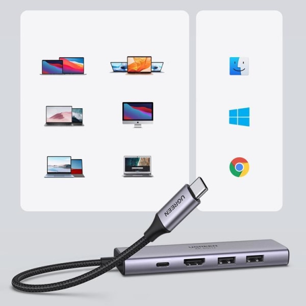 Ugreen Multifunktionell USB-C HUB - Grå