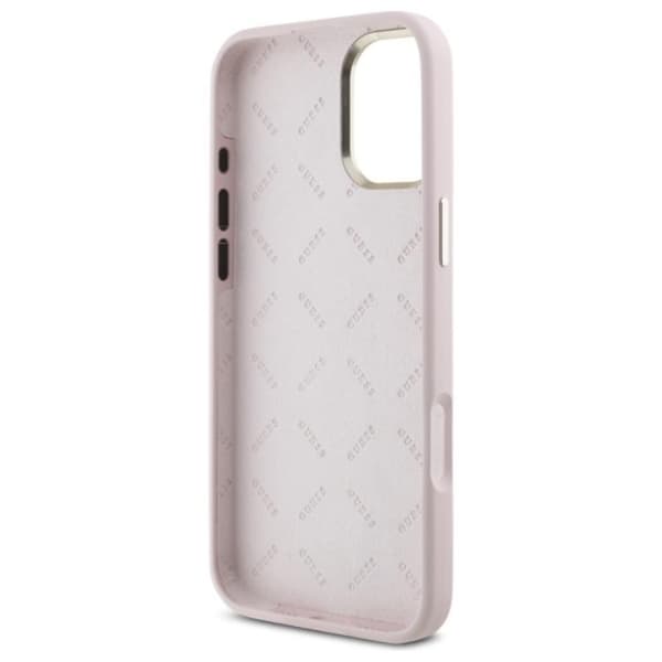 Guess telefontaske til iPhone 16 Silicone Script Metal Logo - Lyserød Rosa