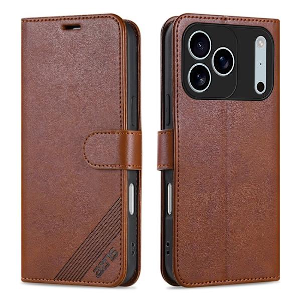 AZNS iPhone 17 Pro Max Plånboksfodral Anti-Scratch Konstläder - Brun
