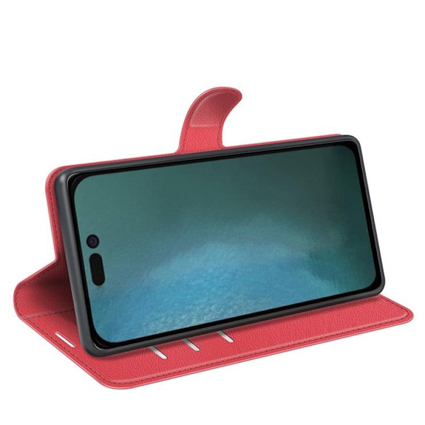 Litchi Flip iPhone 14 Plus Plånboksfodral  - Röd R