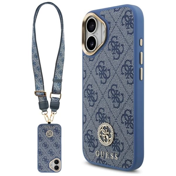 Guess Mobilskal till iPhone 17 MagSafe 4G Strass Logo & Big Strap Blå