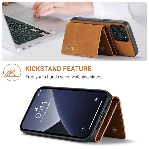 DG.MING iPhone 16 Pro Max Konstläder Plånboksfodral Kickstand Brun