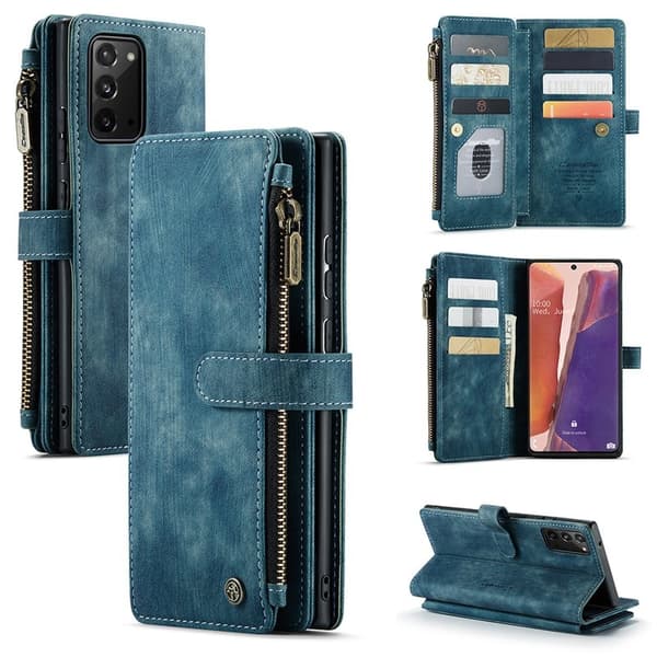 CASEME Konstläder Plånboksfodral för Samsung Galaxy Note20 - Blå