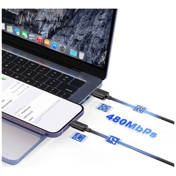 Usams USB-A til Lightning Kabel 1m KY Serie - Sort Svart