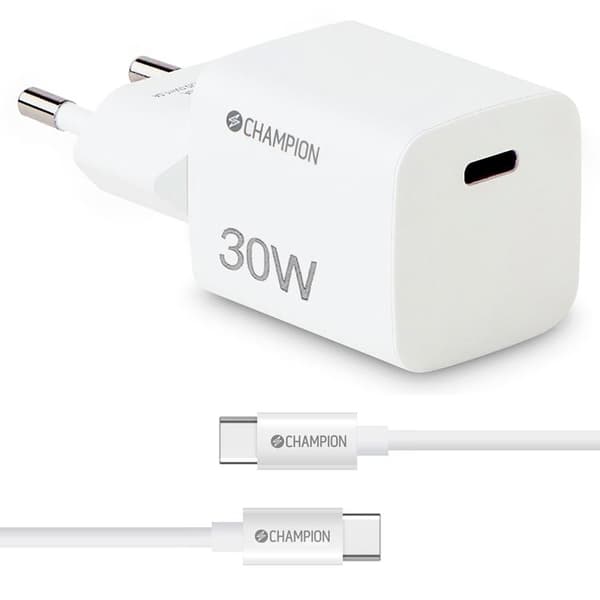 Champion Snabbladdare 30W + USB-C Kabel - Vit Vit