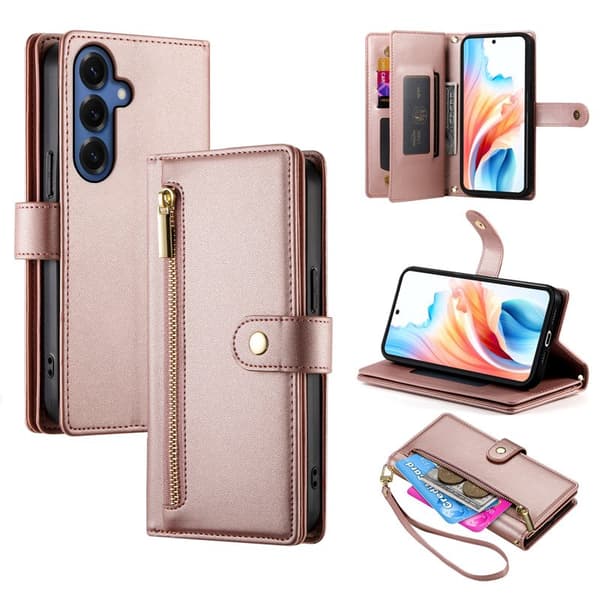 Plånboksfodral för Samsung Galaxy S26 Plus Konstläder med dragkedja - Rosa