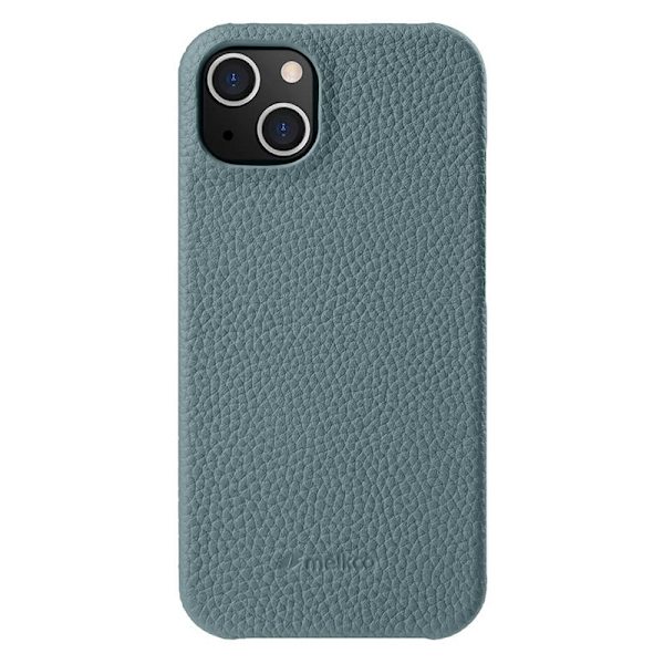 MELKCO iPhone 14 Äkta Läder PC BakMobilskal Linneblå