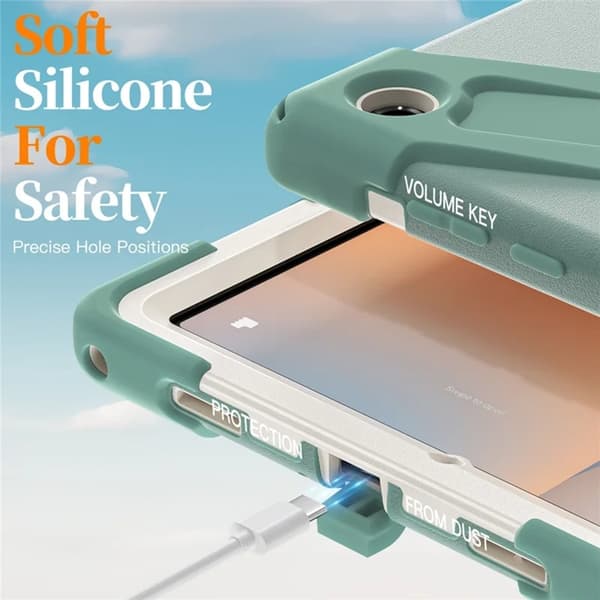 Mobilskal till Galaxy Tab A11 Plus Kickstand Silikon Axelrem Grön