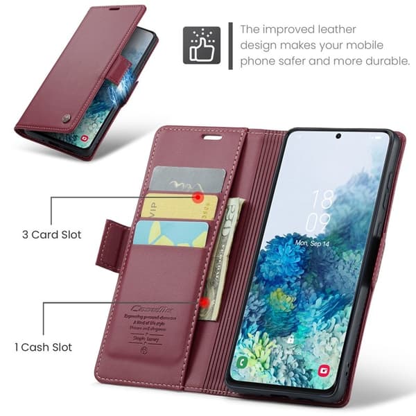 CASEME Plånboksfodral Konstläder för Samsung Galaxy S20 Plus - Röd
