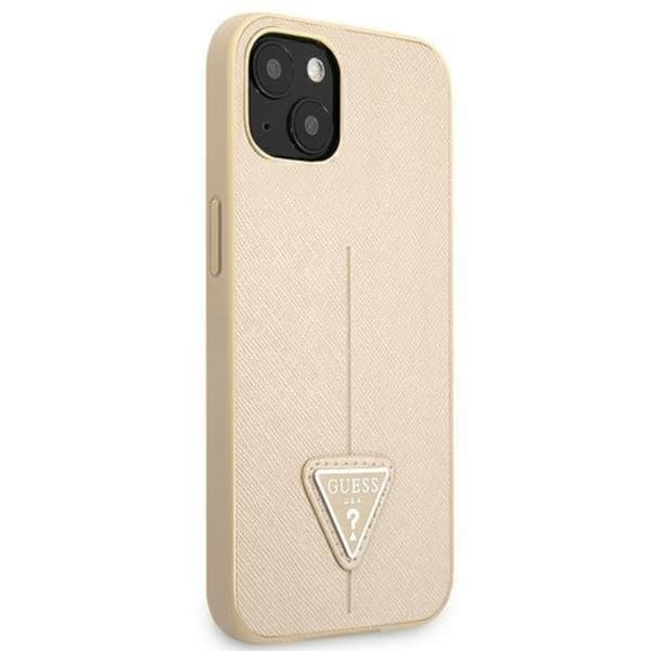 Guess iPhone 13 Mini -kotelo Saffiano Triangle -logo - Beige Beige