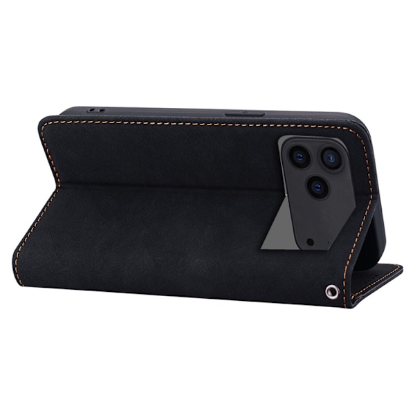 iPhone 17 Pro Konstläder Plånboksfodral med Rem Lines Pattern - Svart Svart