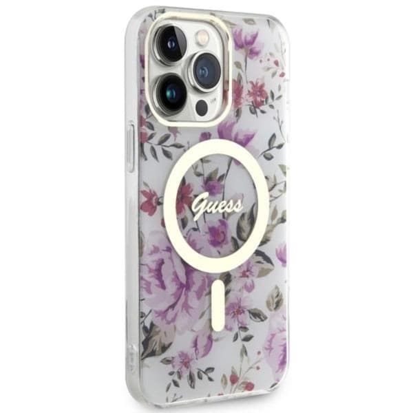 Guess iPhone 14 Pro Mobilskal MagSafe Flower - Transparent Transparent