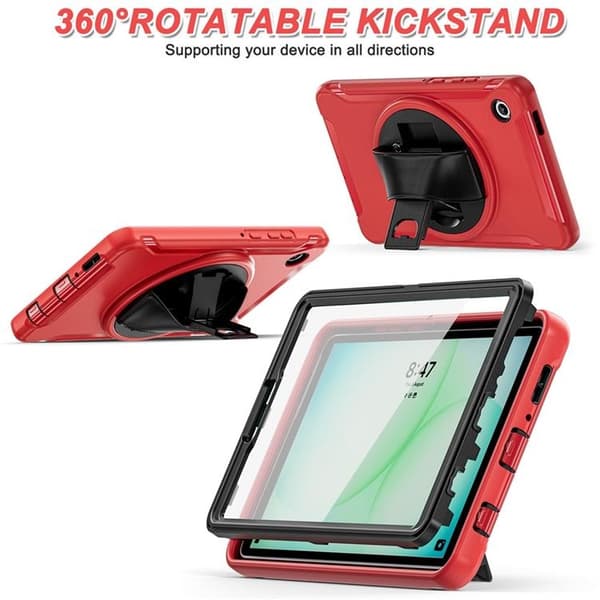 Mobilskal till Galaxy Tab A11 Rotary Kickstand med Handrem Röd