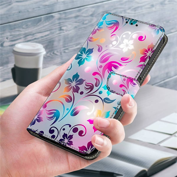 Galaxy A17 5G Konstläder Plånboksfodral Pattern Printing - Craft Flowers Rosa