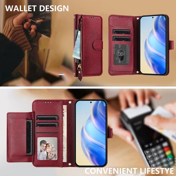 iPhone 17 Plånboksfodral Zipper Pocket Läder - Röd Röd