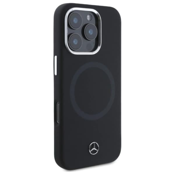Mercedes telefontaske til iPhone 16 Pro MagSafe silikone tonalt logo - sort Black