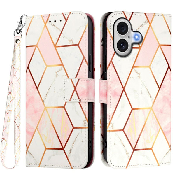 iPhone 17 Plånboksfodral Marble Pattern med Rem LS002 Rosa